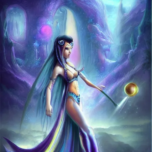 Image similar to “ Beautiful alien princess” mystical fantasy by Anne Stokes, 8k 3-D, matte painting, concept art, hyper realism, amazing contrasting background,