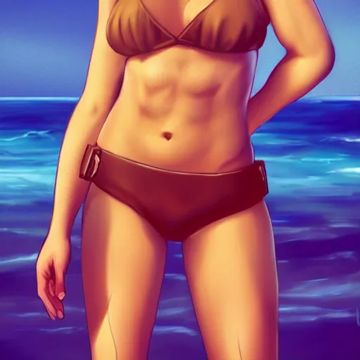 Prompt: A Buff Young Lifeguard at the Beach, short brown hair, brown eyes, slight smile, art by Artgerm, artstation