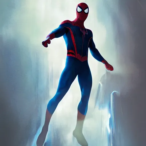 Image similar to ryan reynolds as spider - man, wearing a black and blue suit, cinematic, volumetric lighting, f 8 aperture, cinematic eastman 5 3 8 4 film, photorealistic by greg rutkowski, by stanley artgerm, by alphonse mucha