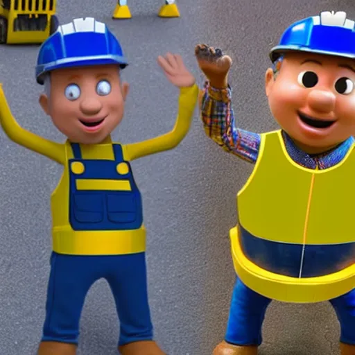 Image similar to bob from bob the builder spotted in real life, camera footage, realistic, 4 k, hyperrealistic, award winning