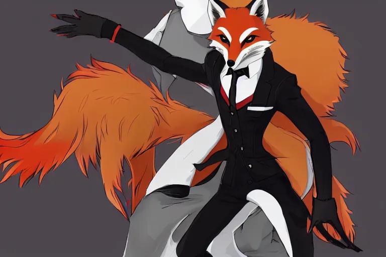 Image similar to a furry tan male fox on a persona 5 : royal ( by atlus ) video game splash screen, a furry male sandcolored tan fox fursona ( has hair ), persona 5 phantom thief style