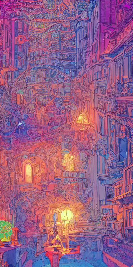 Prompt: the mission in san francisco an ultrafine detailed illustration by james jean, intricate linework, bright colorful colors, behance contest winner, vanitas, angular, altermodern, unreal engine 5 highly rendered, global illumination, radiant light, detailed and intricate environment