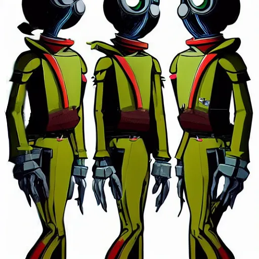 Image similar to concept art, stylized, super exaggerated proportions, concept design, male, science fiction suit, in the style of jamie hewlett