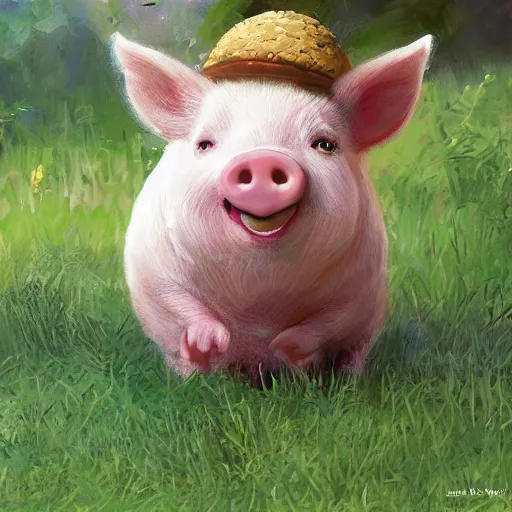 Prompt: cute and adorable miniature piggy pig2 wearing a cute hat on garden during a summer day, highly detailed, digital painting, artstation, concept art, smooth, sharp focus, illustration, art by yee chong and sydney hanson and rossdraws and greg rutkowski