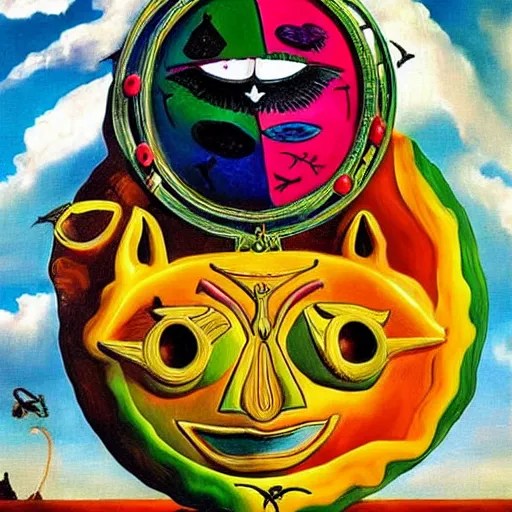 Image similar to salvador dali style painting of majoras mask