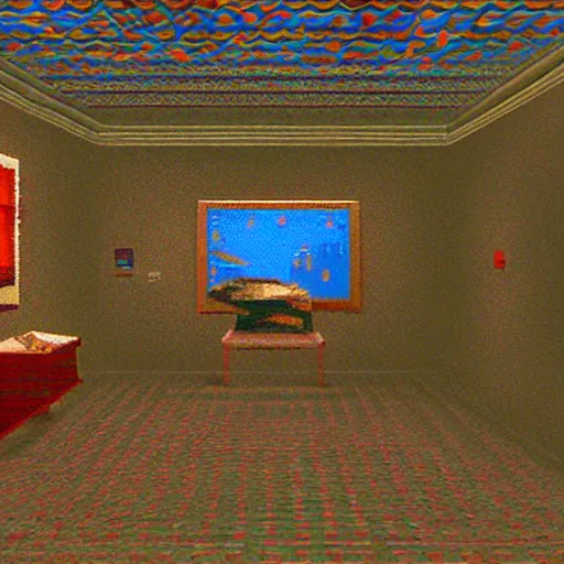 Prompt: this was the first virtual art museum in a 9 0's video game, made in 1 9 9 2, hd screenshot