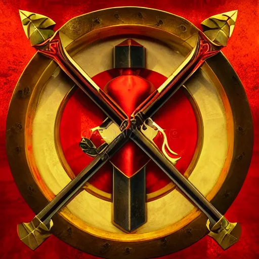 Prompt: red medieval swords symbol, epic legends game icon stylized digital illustration radiating a glowing aura global illumination ray tracing hdr fanart arstation by ian pesty and katarzyna bek - chmiel
