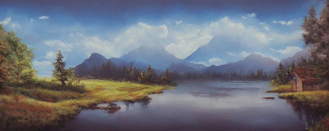 Prompt: a beautiful landscape painting by kelogsloops