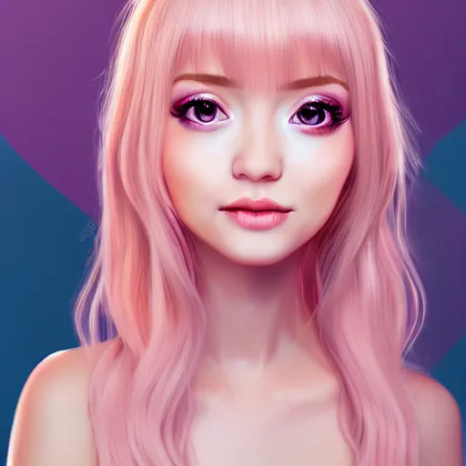 Image similar to beautiful hyperrealism hyperdetailed portrait of nikki from shining nikki dress - up game, a cute young woman, light pink hair, long hair with full bangs, full heart - shaped face, amber eyes, pale skin, light blush, chinese heritage,, smiling softly, golden hour, soft focus, 8 k,