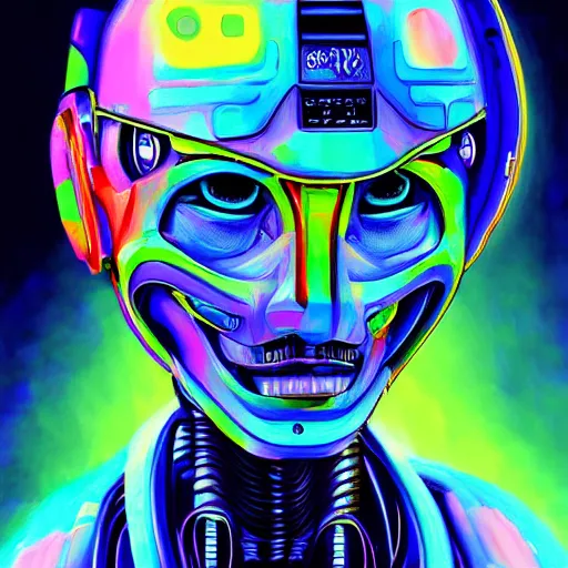 Prompt: digital portrait painting of a robot, colorful, visible brush strokes, detailed, awarded, best of art station