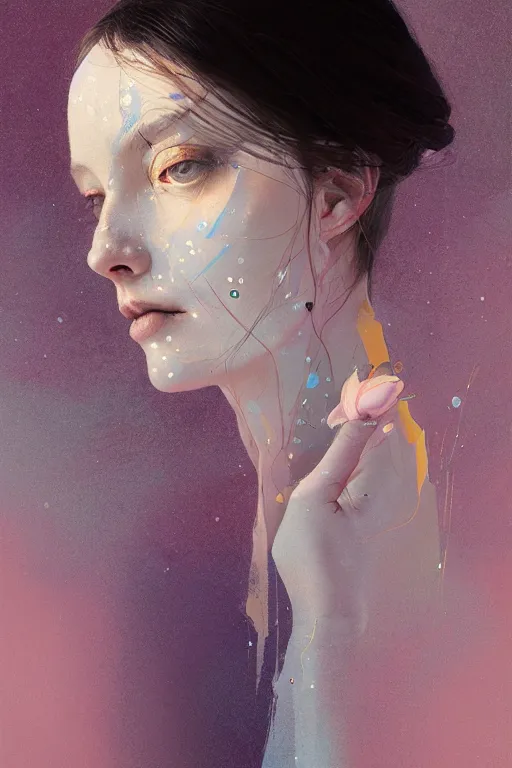 Image similar to of beautiful female, abstract beauty portrait, brush strokes by greg rutkowski, hilma af klint, moebius, victo ngai, sharp focus, global illumination, highly detailed, masterpiece, award winning, post processing