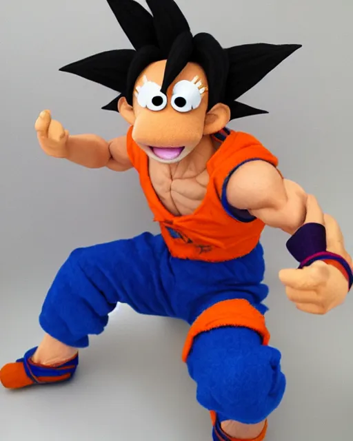 Image similar to goku as a muppet. highly detailed felt. hyper real photo. 4 k.