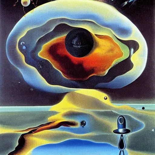 Prompt: A surrealist oil painting by Salvador Dali of outer space