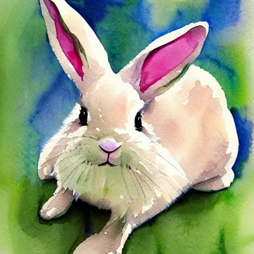 Prompt: water color painting of a bunny