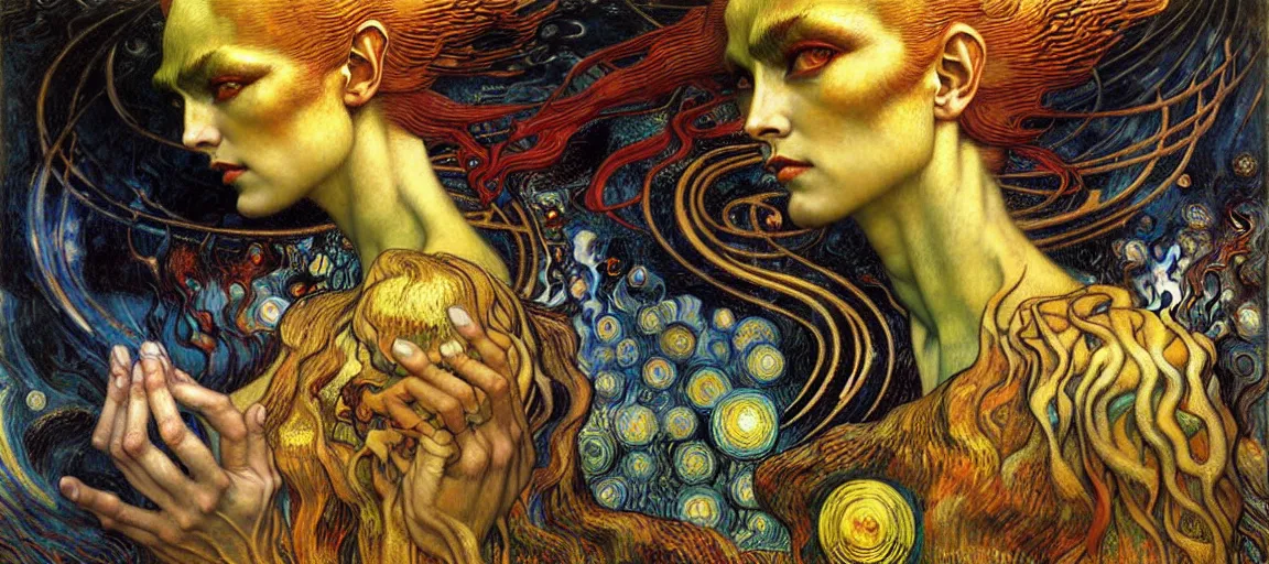 Image similar to Divine Chaos Engine by Karol Bak, Jean Delville, William Blake, Gustav Klimt, and Vincent Van Gogh, symbolist, visionary