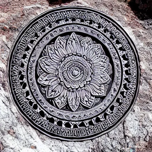 Image similar to mandala carved into the side of a mountain