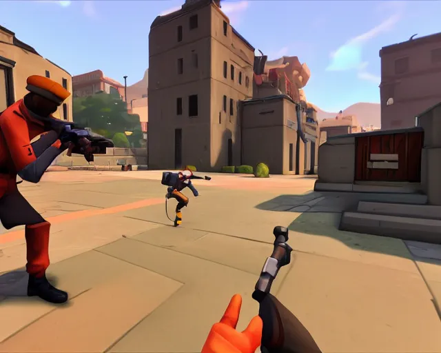 Prompt: TF2 screenshot 'scout capturing point in koth_clownworld', posted on steamcommunity, source engine footage