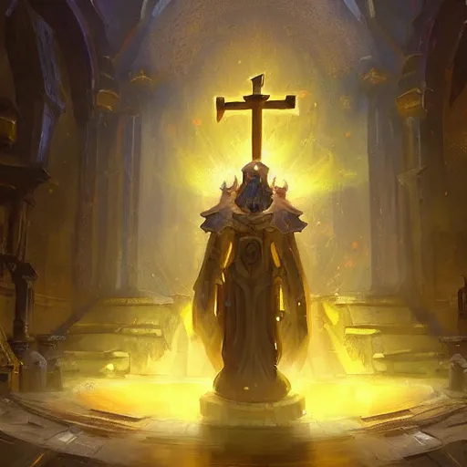 Prompt: a holy temple, yellow light emission, hearthstone art style, epic fantasy style art by Craig Mullins, fantasy epic digital art, epic fantasy card game art by Greg Rutkowski