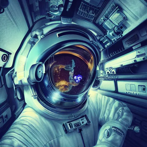 Prompt: an epic portrait of an astronaut entering the micro atom realm of the microscopic multiverse with a tiny micro spaceship, cinematic lighting, under a microscope, Artstation, highly detailed, insane detailed