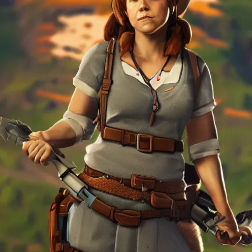 Prompt: pam beesly in breath of the wild, character render, full body shot, highly detailed, in game render