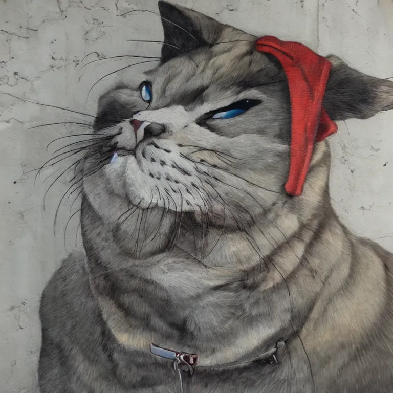 Image similar to Street-art portrait of cat-dog in style of Etam Cru, photorealism