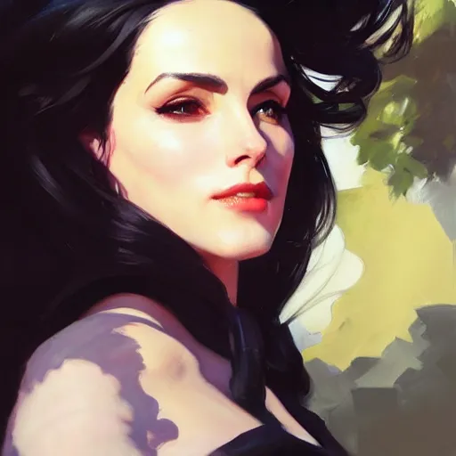 Prompt: Greg Manchess portrait painting of Yennefer of Vengerberg as Overwatch character, medium shot, asymmetrical, profile picture, Organic Painting, sunny day, Matte Painting, bold shapes, hard edges, street art, trending on artstation, by Huang Guangjian and Gil Elvgren and Sachin Teng