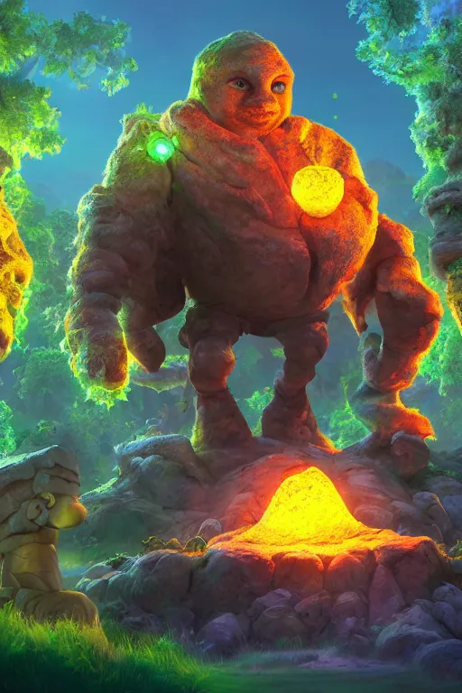 Image similar to arcane fantasy art giant golem elemental wood rock bastion forged gemstone enchanted forest troll, global illumination ray tracing hdr fanart arstation by sung choi and eric pfeiffer and gabriel garza and casper konefal lisa frank zbrush central hardmesh radiating a glowing aura