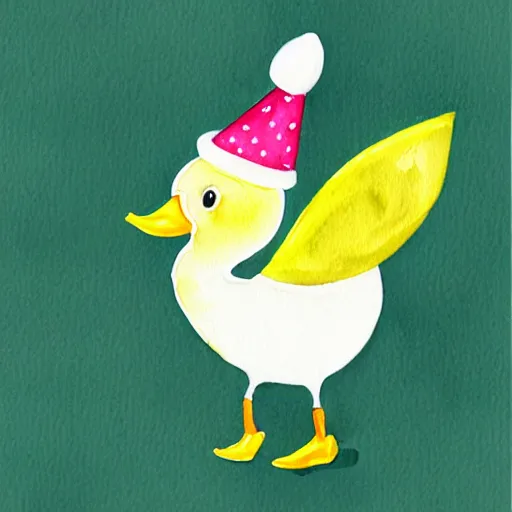 Image similar to watercolor yellow duck with party horn, cute illustration by basia tran