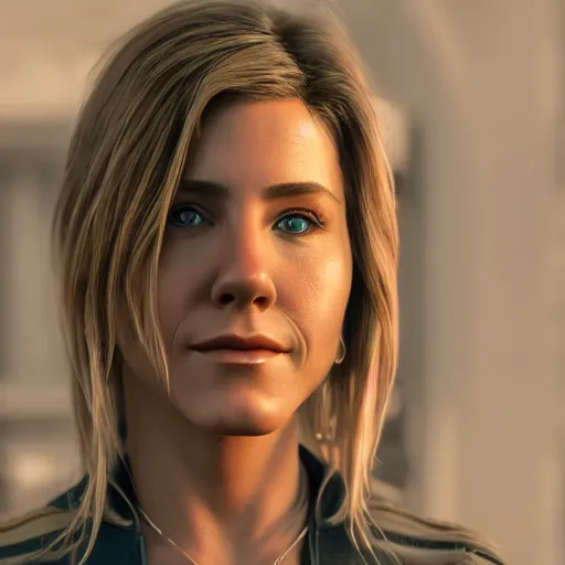 Image similar to portrait of aniston, 8 k uhd, unreal engine, octane render in the artstyle of finnian macmanus, john park and greg rutkowski