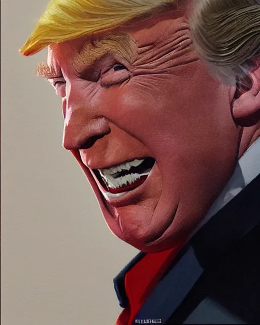 Prompt: donald trump with a smirky smile painted by artgerm and greg rutkowski, clear highly detailed, beautiful sci fi art, blue rim lighting
