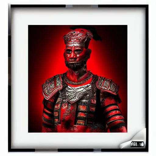 Image similar to portrait of an ancient warrior red and black theme studio photo realistic