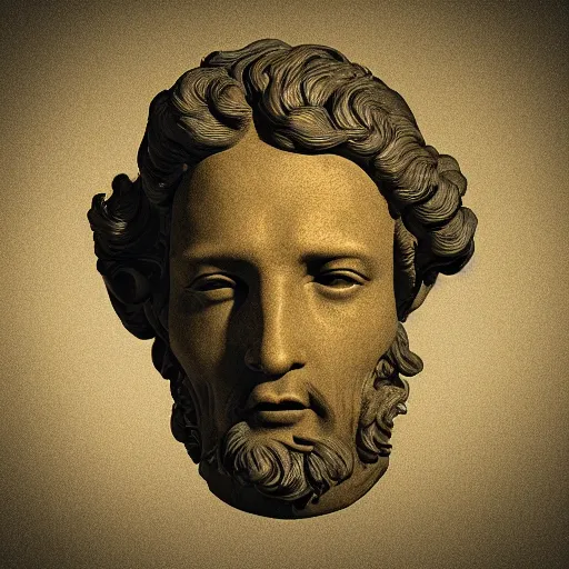 Prompt: head of a renaissance statue in a huge neon ring, 3 d render