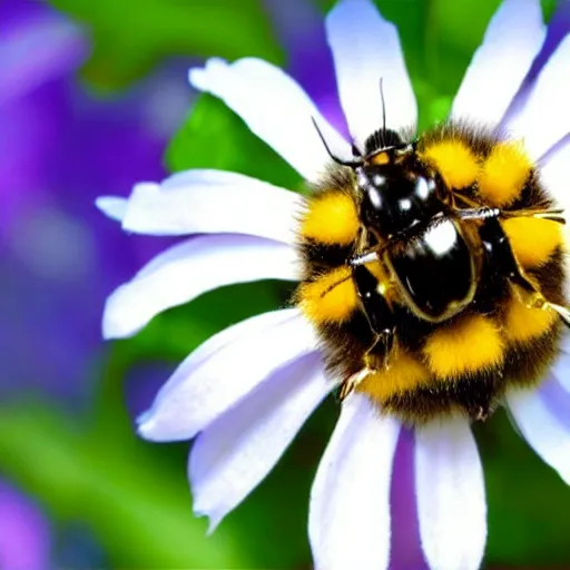 Image similar to bumblebee on flower macro shot, real photo, photography, bokeh, ultra detailed