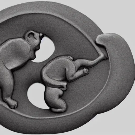 Prompt: monkey and horse forming the shape of Tai Chi, YinYang shaped, super details