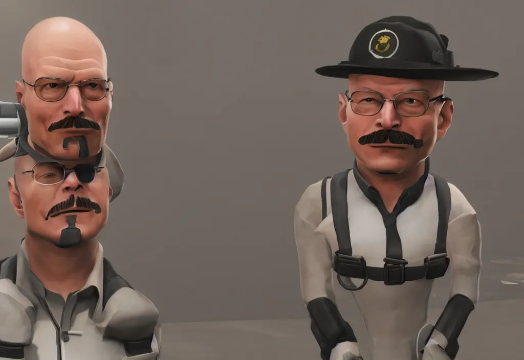 Prompt: elon musk in team fortress 2, walter white in the video game team fortress, gameplay screenshot, close up, 3 d rendering. unreal engine. amazing likeness. very detailed.