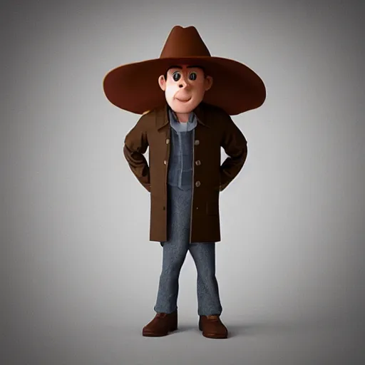 Prompt: bold man with a brown raincoat and a hat, 3D Pixar style -n 4