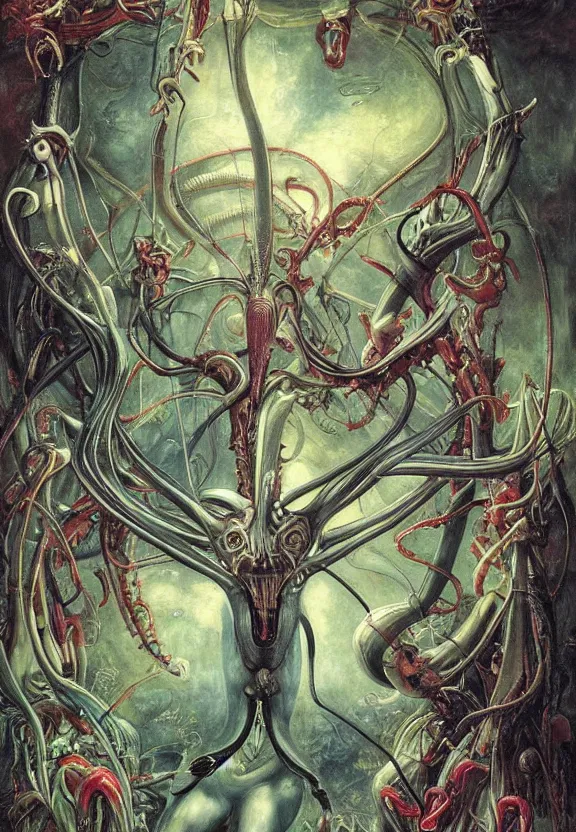 Image similar to simplicity, elegant, colorful muscular eldritch orchids, lilies, flowers, bodies, neon, radiating, mandalas, by h. r. giger and esao andrews and maria sibylla merian eugene delacroix, gustave dore, thomas moran, pop art, giger's biomechanical xenomorph, art nouveau