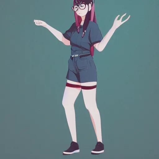 Prompt: a beautiful full body portrait of a young woman with twin thick braids, wearing glasses, standing in a park, makoto shinkai, james gilleard, lois van baarle, ilya kuvshinov, rossdraws, very detailed, matte, gaussian blur, tone mapped