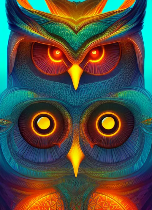 Image similar to symmetry!! product render poster vivid colors divine proportion owl, divine, glowing fog intricate, elegant, highly detailed, digital painting, artstation, concept art, smooth, sharp focus, illustration,