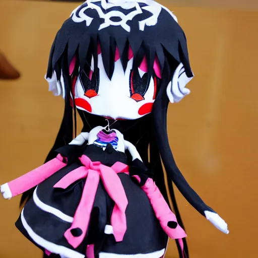 Prompt: cute fumo plush of the mysterious girl who wears a possessed tribal mask, anime girl villain