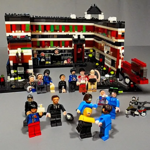 Image similar to a bloody muder scene recreated with legos