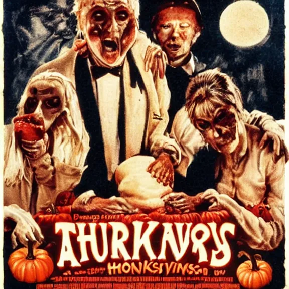 Image similar to a horror movie poster about Thanksgiving turkeys