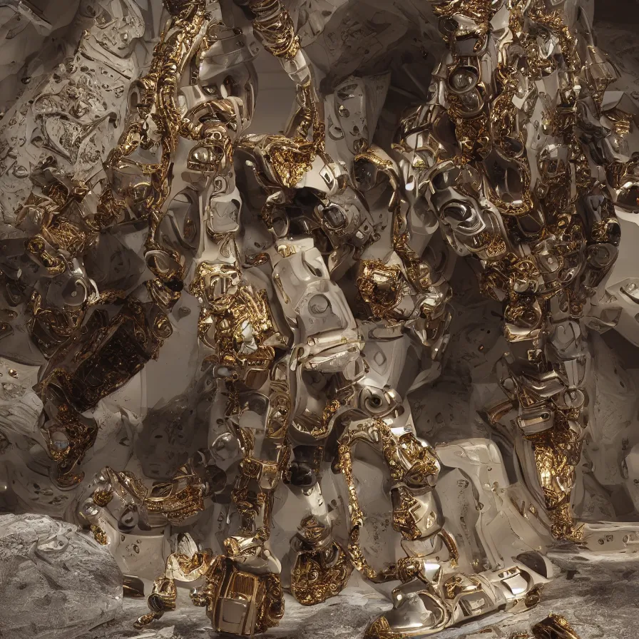 Image similar to futuristic balenciaga sneakers, nft art, highly detailed, hyper realistic, a ton of bussdown iced gold bling in wallace & gromit strata - cut claymation, ultra realistic, concept art, intricate details, serious, highly detailed, photorealistic, octane render, 8 k, unreal engine