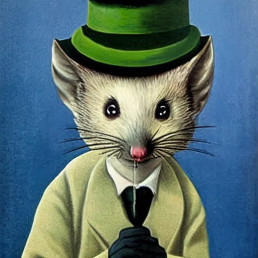 Prompt: happy opposum in the style of magritte