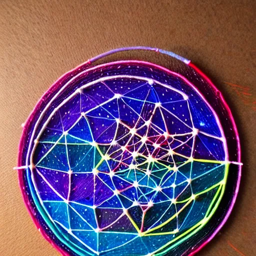 Prompt: Liminal space in outer space, colorful string art