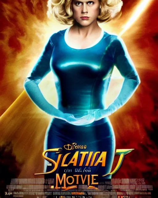 Image similar to drew struzan style movie poster of alice eve dressed as sue storm, the invisible woman from the fantastic four, with her hands held up, she is generating an iridescent bubble of particles around her body in the form of a shimmering bubble force field, soft focus, bokeh, 5 0 mm