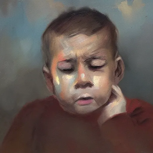 Image similar to old painting of a boy crying