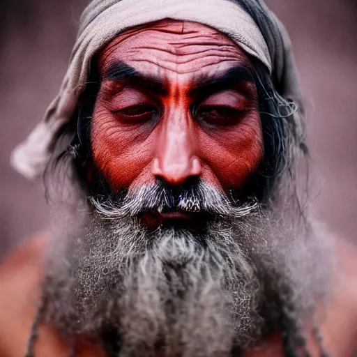 Prompt: realistic exposed expired fuji film portrait of aghori sadhu, hyperrealism, hypermaxiymalism, photorealistic, detailed, atmospheric, 8 k, award winning photography, cinematic