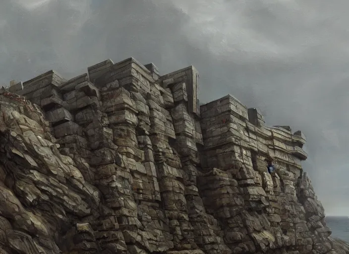 Image similar to concept art of brutalist big house on cliffs, oil painting by jama jurabaev, extremely detailed, brush hard, artstation, for aaa game, high quality, brush stroke