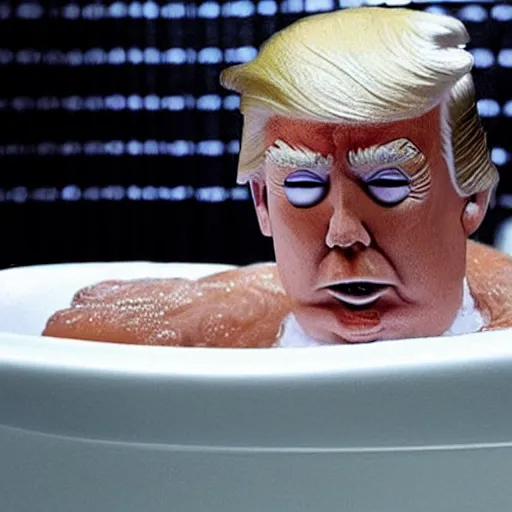 Prompt: donald trump having a bath while having a nightmare